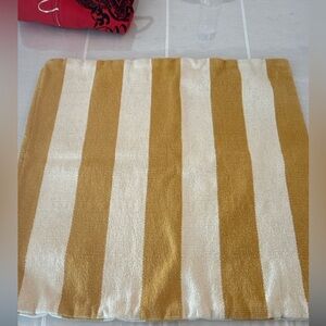Set of 2 Crate & Barrel Olin Striped Floor Pillow Covers 24x24 Mustard Ivory